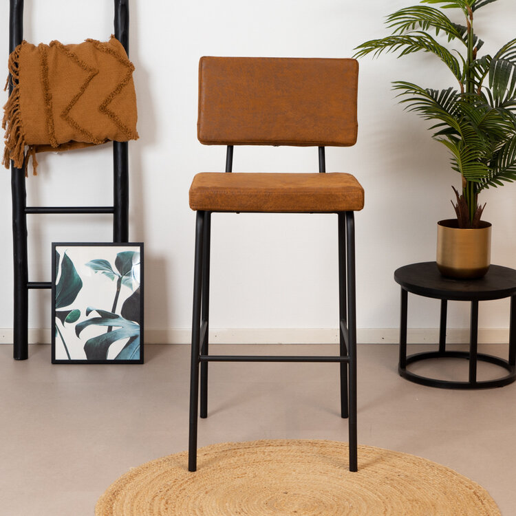 Industriële barkruk Espen cognac eco-leer 64-77 cm