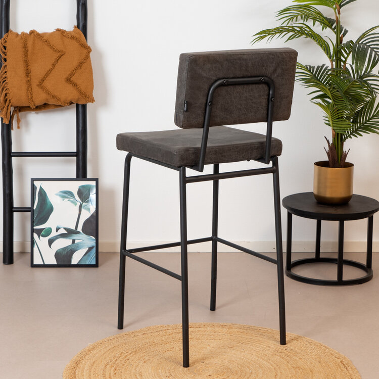 Industriële barkruk Espen antraciet eco-leer 64-77 cm