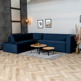 Velvet hoekbank Memphis blauw links