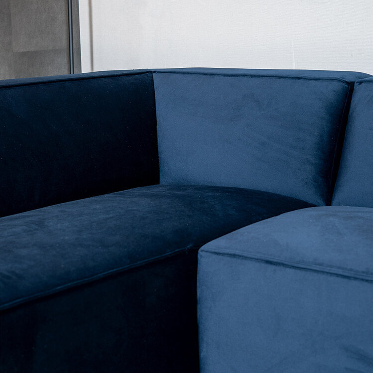 Velvet hoekbank Memphis blauw links