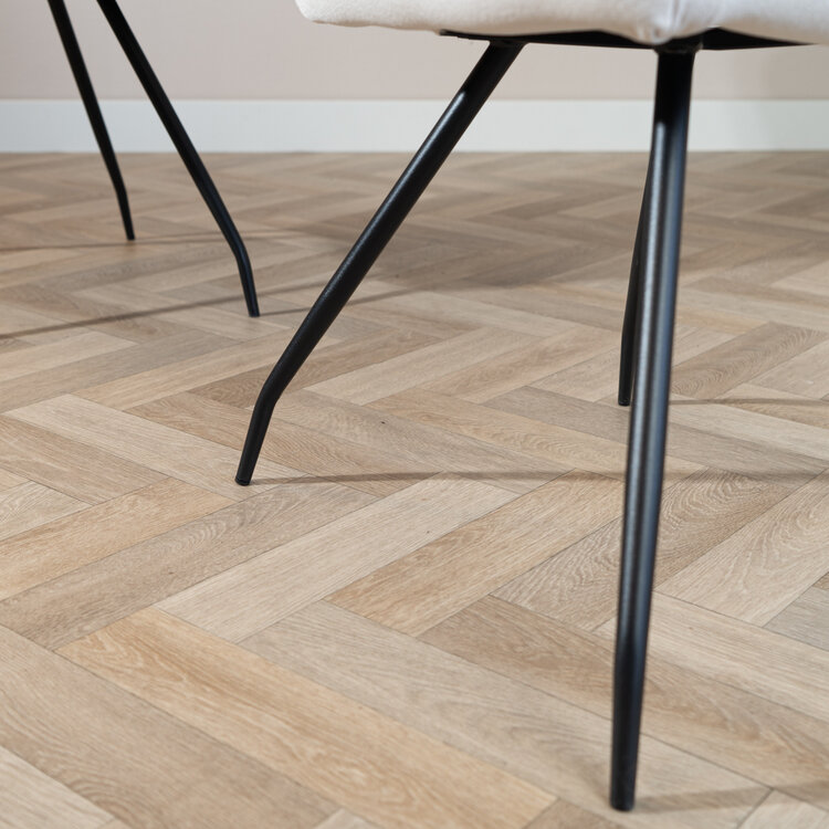 Scandinavische eetkamerstoel Frey gerecyclede stof off white