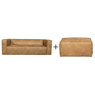 Industriële bank 3-zits en hocker Memphis eco-leer beige