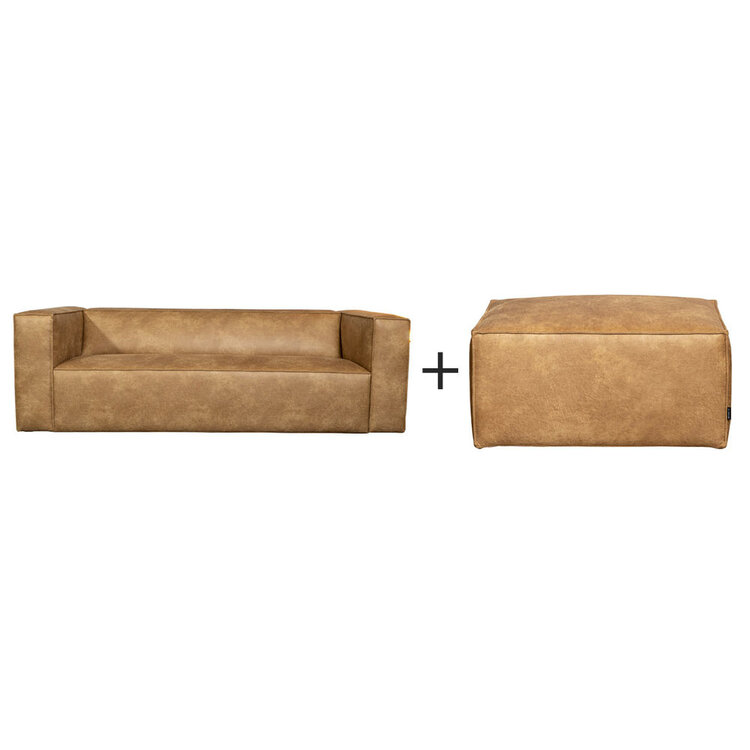 Industriële bank 3-zits en hocker Memphis eco-leer beige