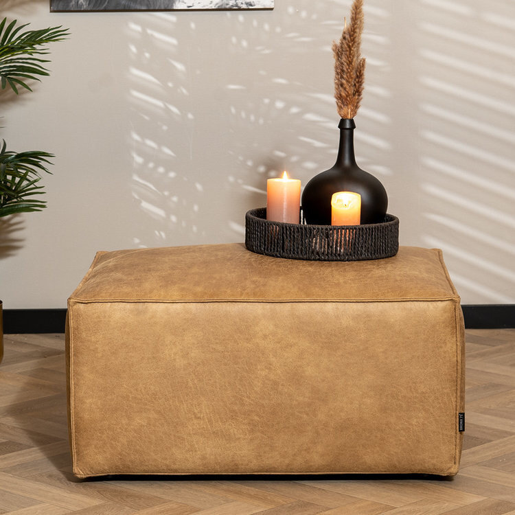 Industriële bank 3-zits en hocker Memphis eco-leer beige