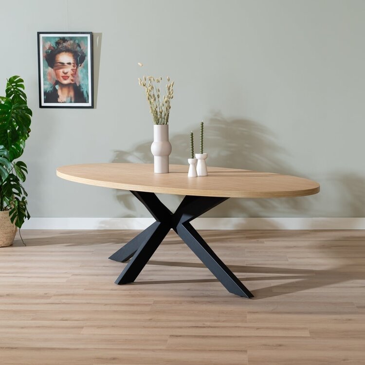 Eettafel Carl melamine eiken ovaal 270 x 130 cm