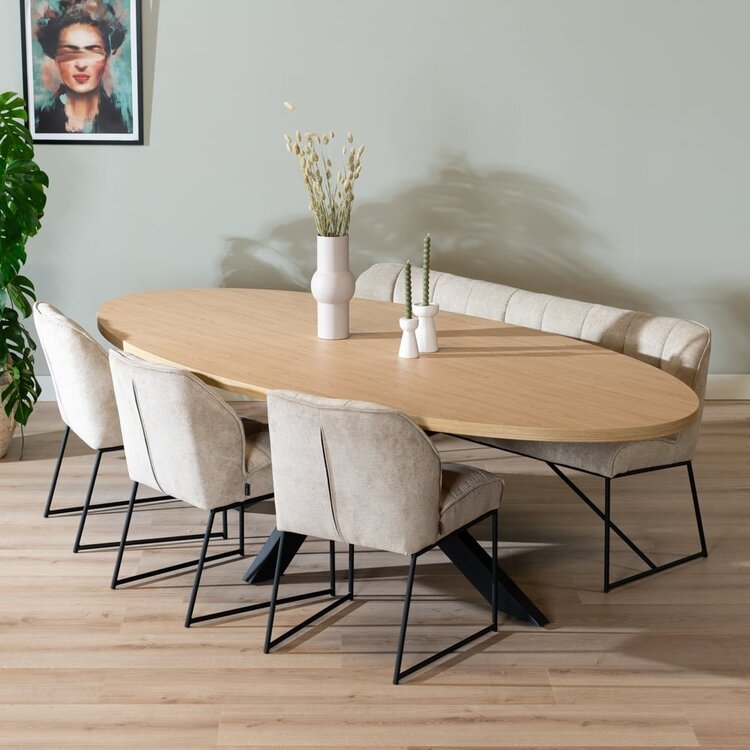 Eettafel Carl melamine eiken ovaal 270 x 130 cm