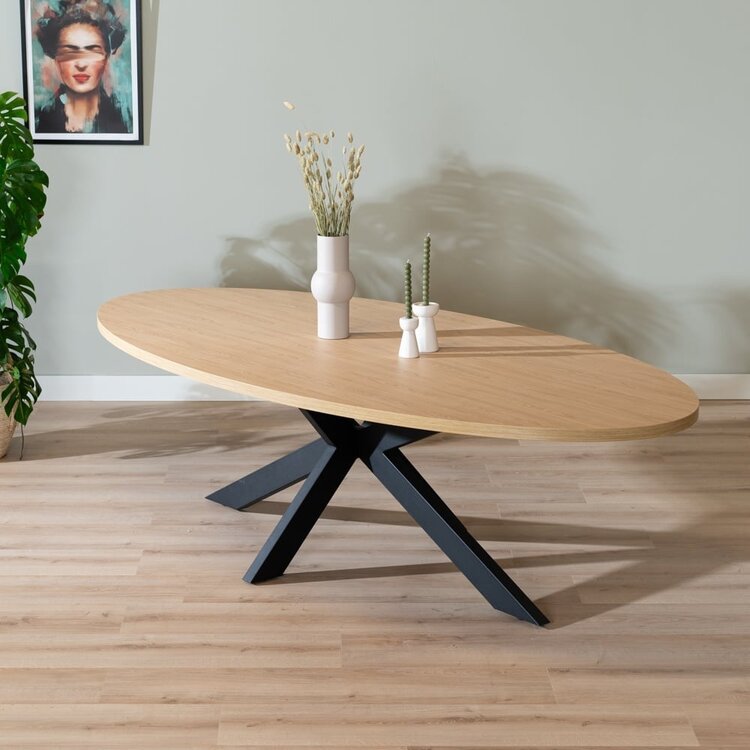 Eettafel Carl melamine eiken ovaal 270 x 130 cm