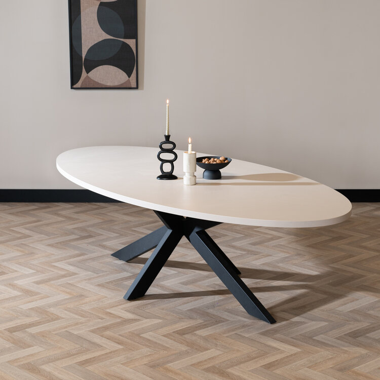Eettafel Carl melamine beige ovaal 270 x 130 cm