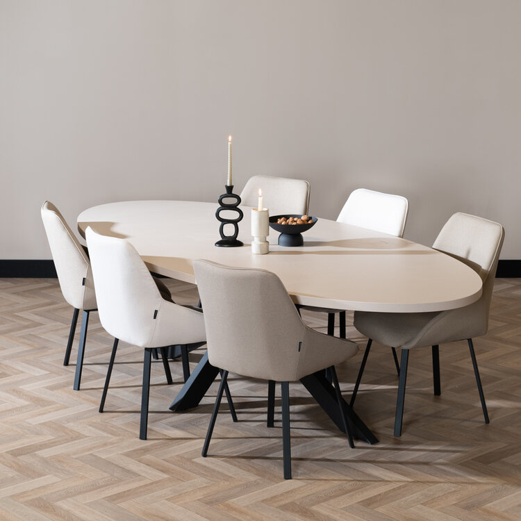 Eettafel Carl melamine beige ovaal 270 x 130 cm