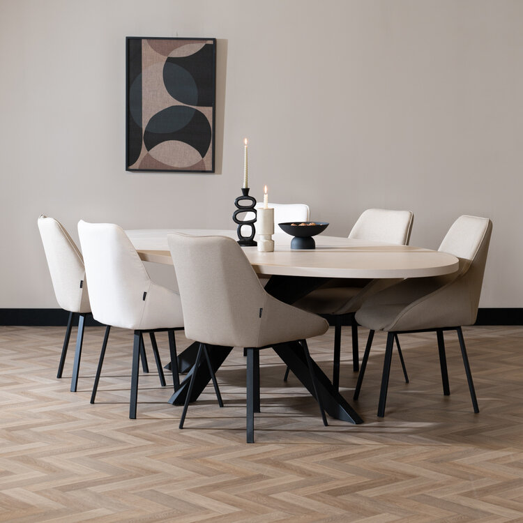 Eettafel Carl melamine beige ovaal 270 x 130 cm