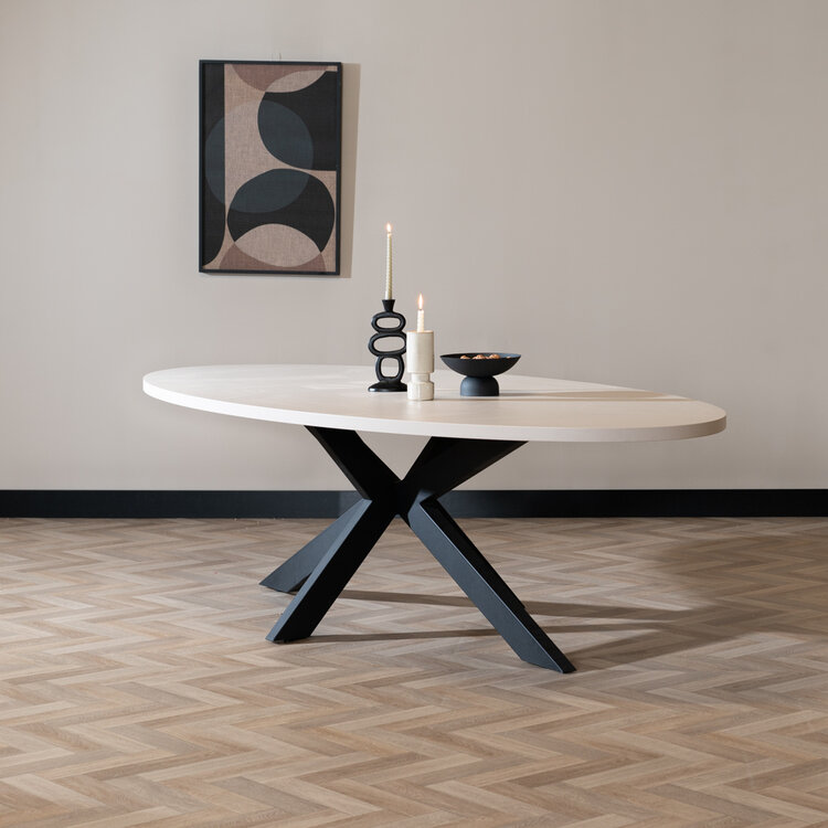 Eettafel Carl melamine beige ovaal 270 x 130 cm