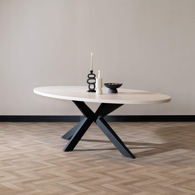 Eettafel Carl melamine beige ovaal 270 x 130 cm