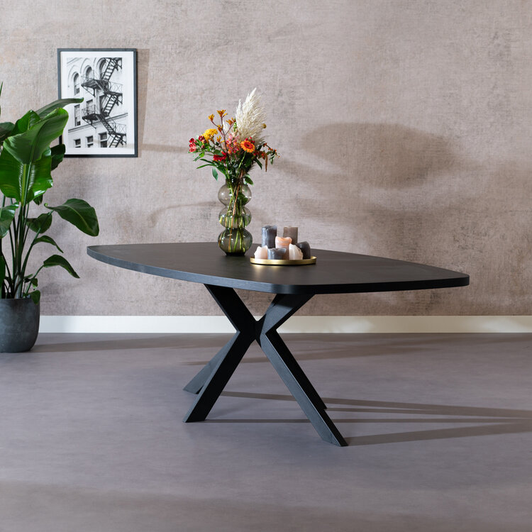 Eettafel Carl melamine zwart deens ovaal 240 x 120 cm