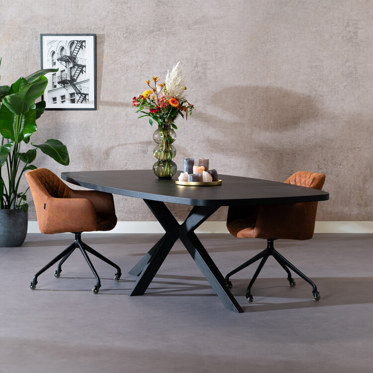 Eettafel Carl melamine zwart deens ovaal 240 x 120 cm