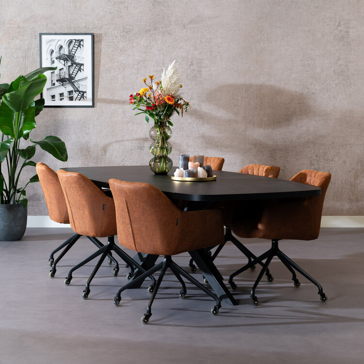 Eettafel Carl melamine zwart deens ovaal 240 x 120 cm