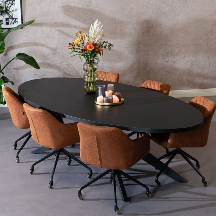 Eettafel Dio melamine zwart ovaal 270 x 130 cm