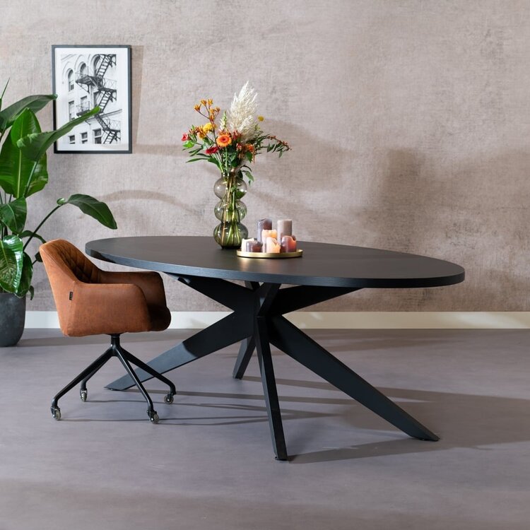 Eettafel Dio melamine zwart ovaal 270 x 130 cm