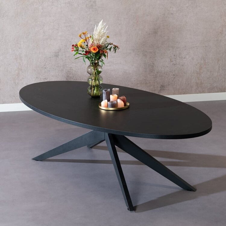 Eettafel Dio melamine zwart ovaal 270 x 130 cm