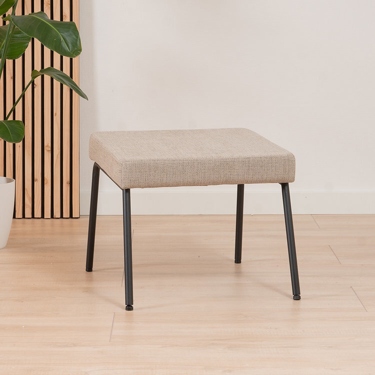 Scandinavische fauteuil en hocker Espen taupe gerecyclede stof