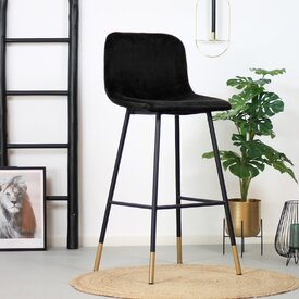 Velvet barkruk Mikky zwart 65-78 cm