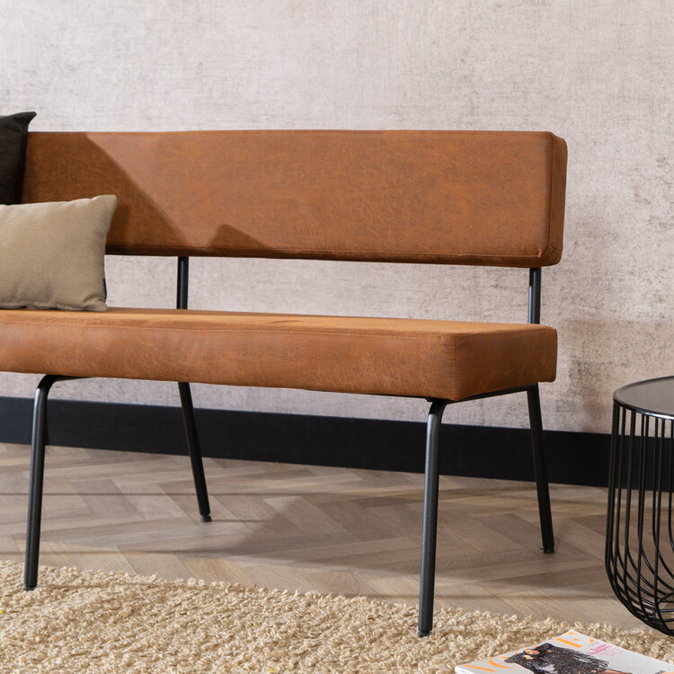 Industriële eetkamerbank Espen cognac eco-leer 160 cm