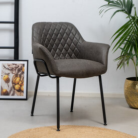 Industriële eetkamerstoel Club antraciet eco-leer