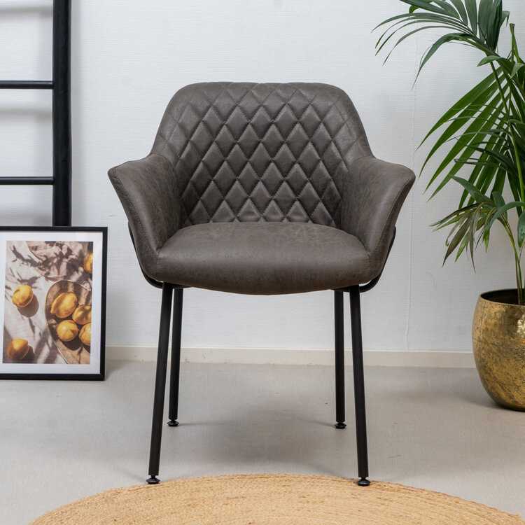 Industriële eetkamerstoel Club antraciet eco-leer