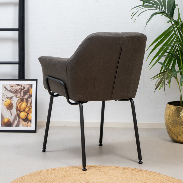 Industriële eetkamerstoel Club antraciet eco-leer