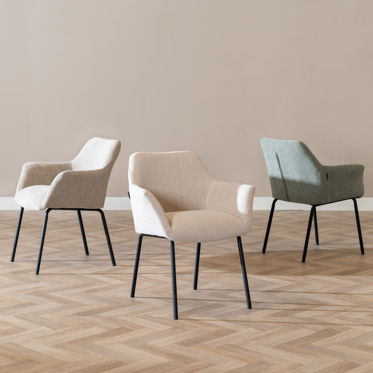 Scandinavische eetkamerstoel Sten gerecyclede stof taupe