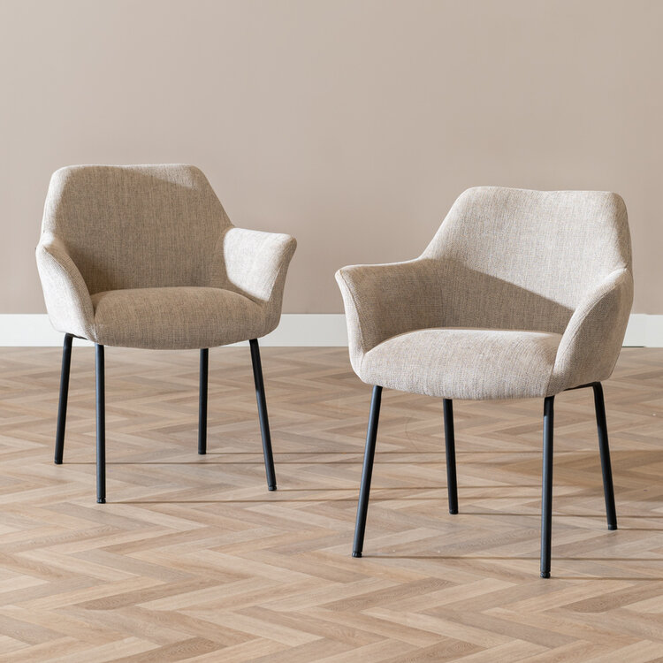 Scandinavische eetkamerstoel Sten gerecyclede stof taupe