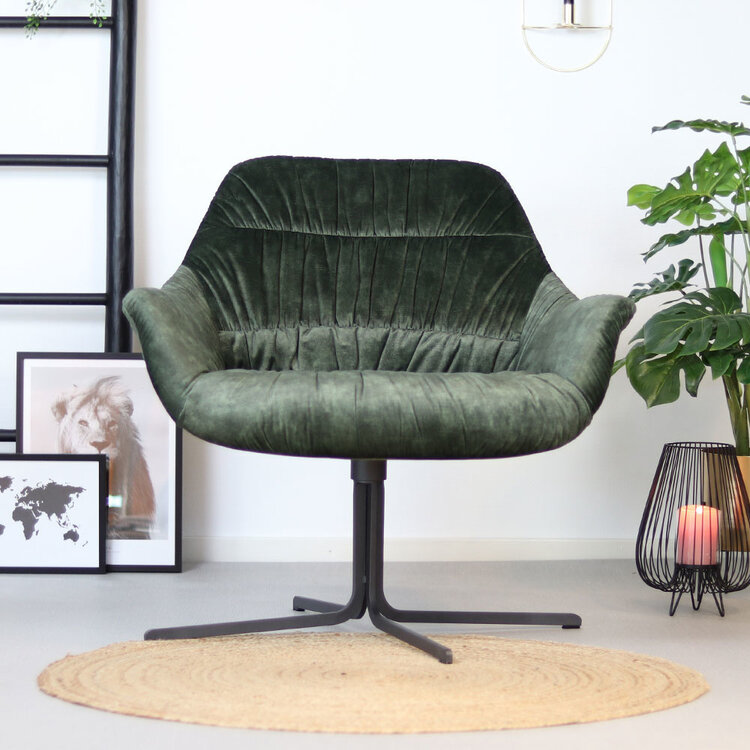 Velvet fauteuil Lizzy draaibaar donkergroen