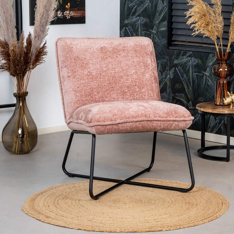 Scandinavische fauteuil Sophie chenille stof roze gemêleerd