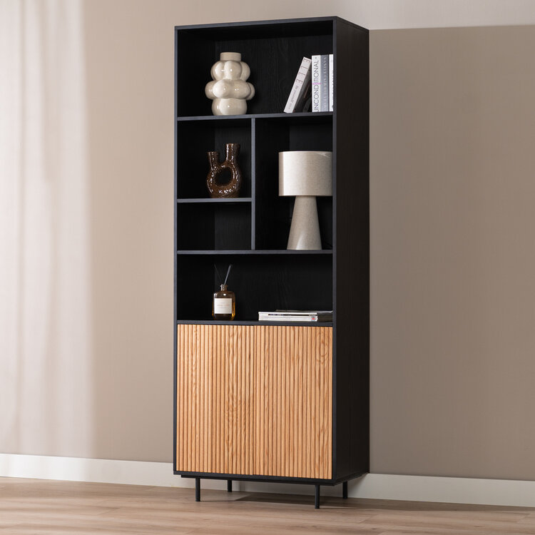 Wandkast Bradley zwart/blank eiken 80x220 cm