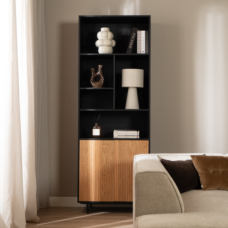 Wandkast Bradley zwart/blank eiken 80x220 cm