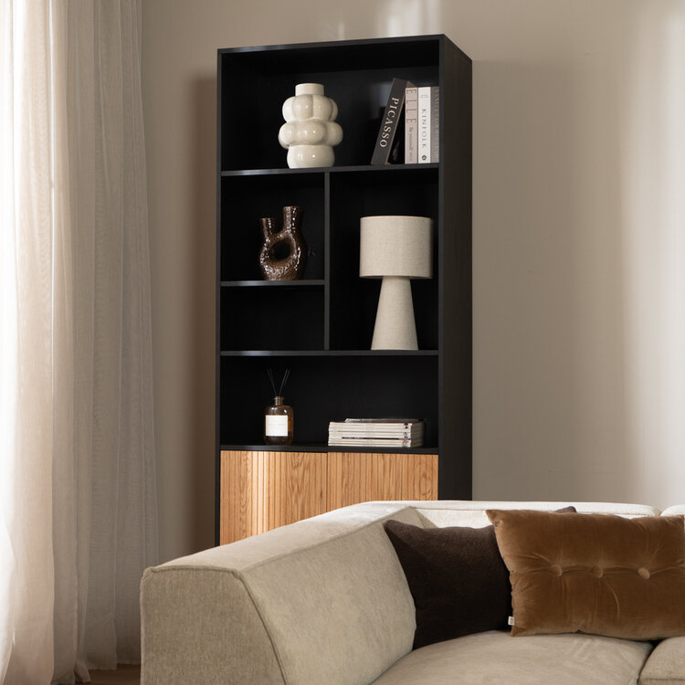 Wandkast Bradley zwart/blank eiken 80x220 cm