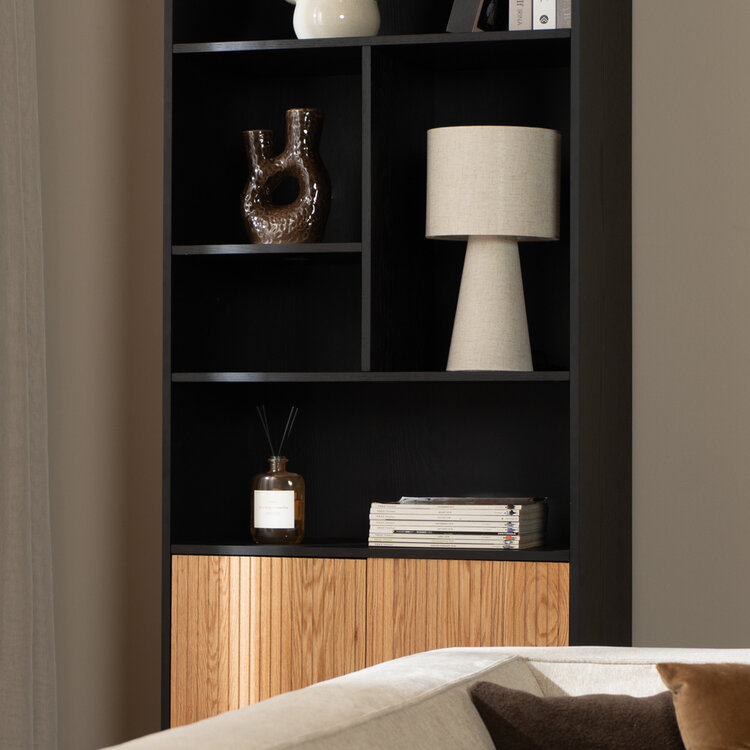 Wandkast Bradley zwart/blank eiken 80x220 cm