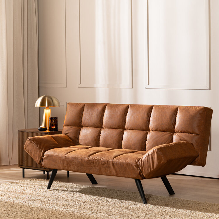 Slaapbank 1,5-persoons Timo cognac eco-leer