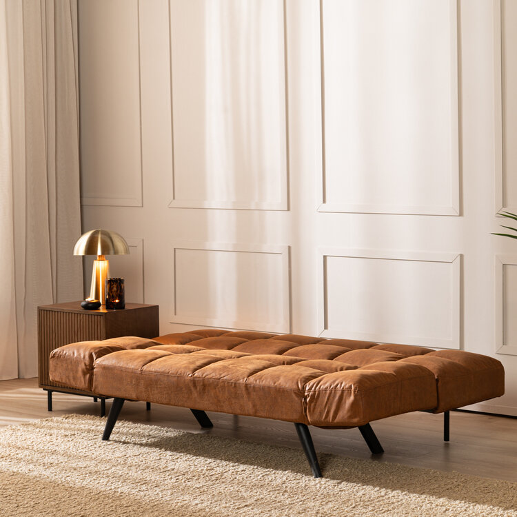 Slaapbank 1,5-persoons Timo cognac eco-leer