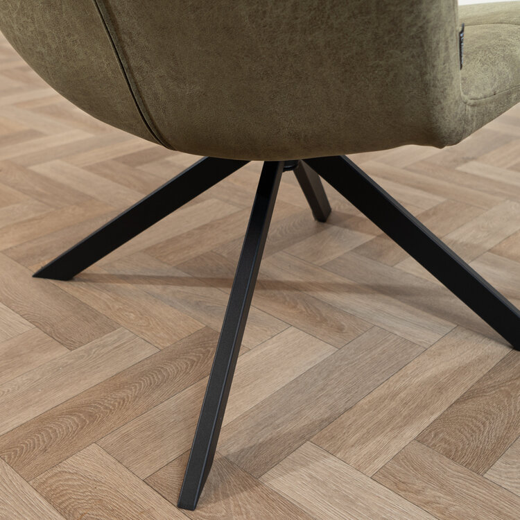 Industriële fauteuil Eevi olijfgroen eco-leer