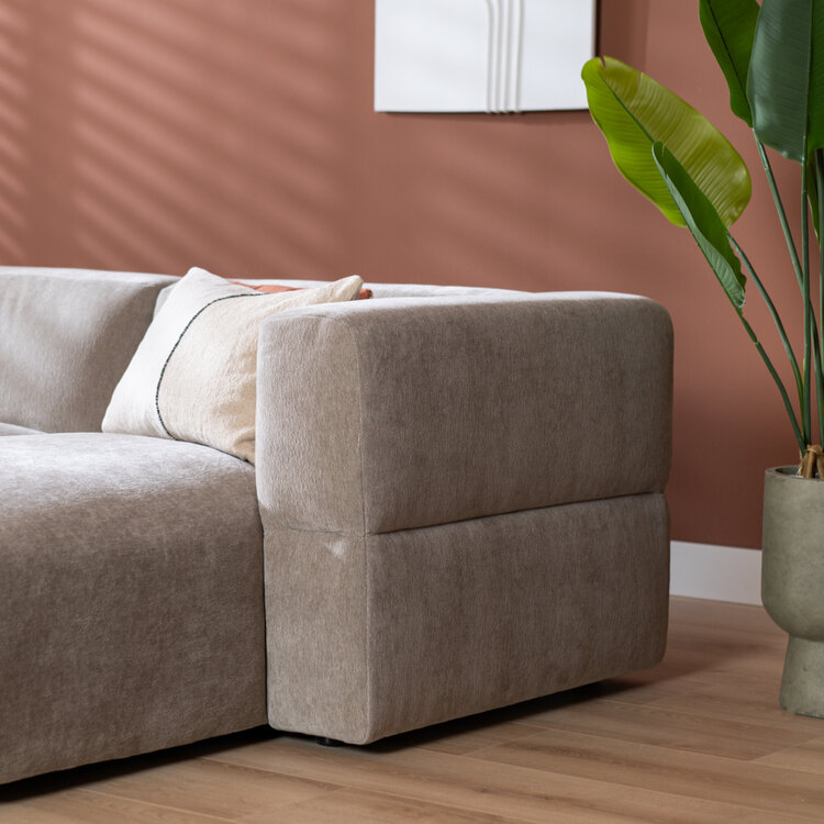 Scandinavische hoekbank Karla taupe rechts 3-zits