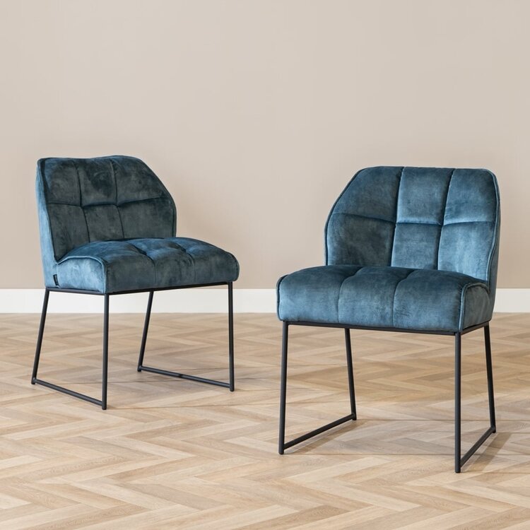 Velvet eetkamerstoel Janna blauw