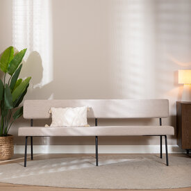 Scandinavische eetkamerbank Espen beige gerecyclede stof 190 cm