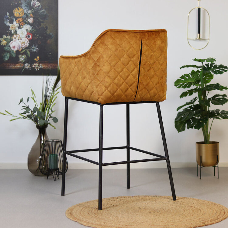 Velvet barkruk Jayron okergeel/ cognac 82 cm