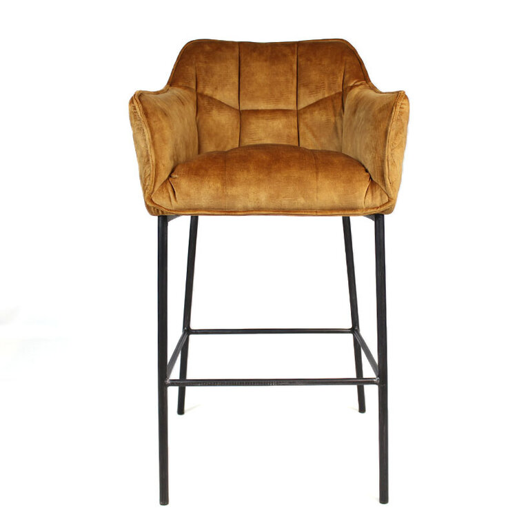 Velvet barkruk Jayron okergeel/ cognac 82 cm