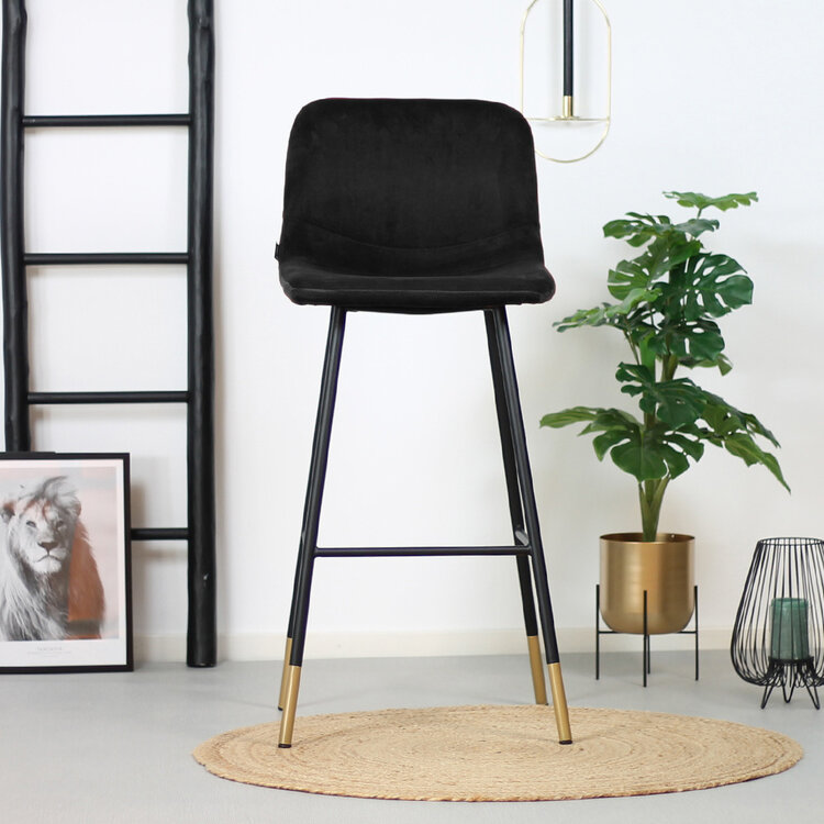 Velvet barkruk Mikky zwart 65-78 cm