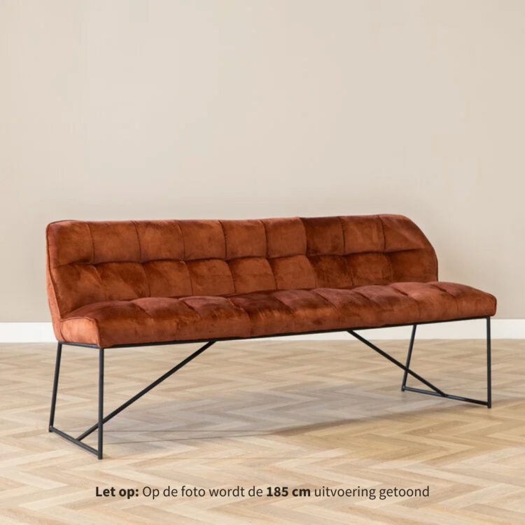 Velvet eetkamerbank Janna koper 220 cm