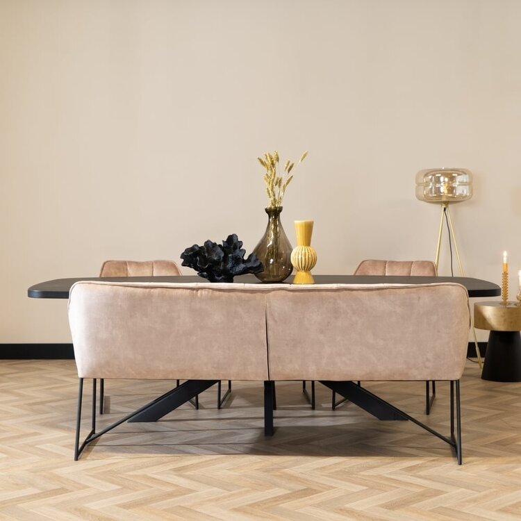 Velvet eetkamerbank Janna taupe 220 cm