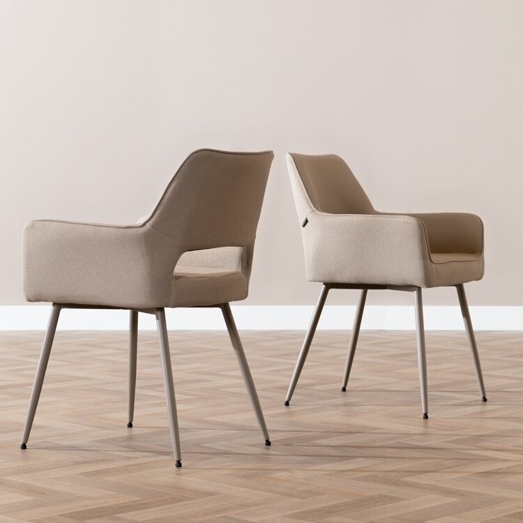 Scandinavische eetkamerstoel Olivia taupe gerecyclede stof