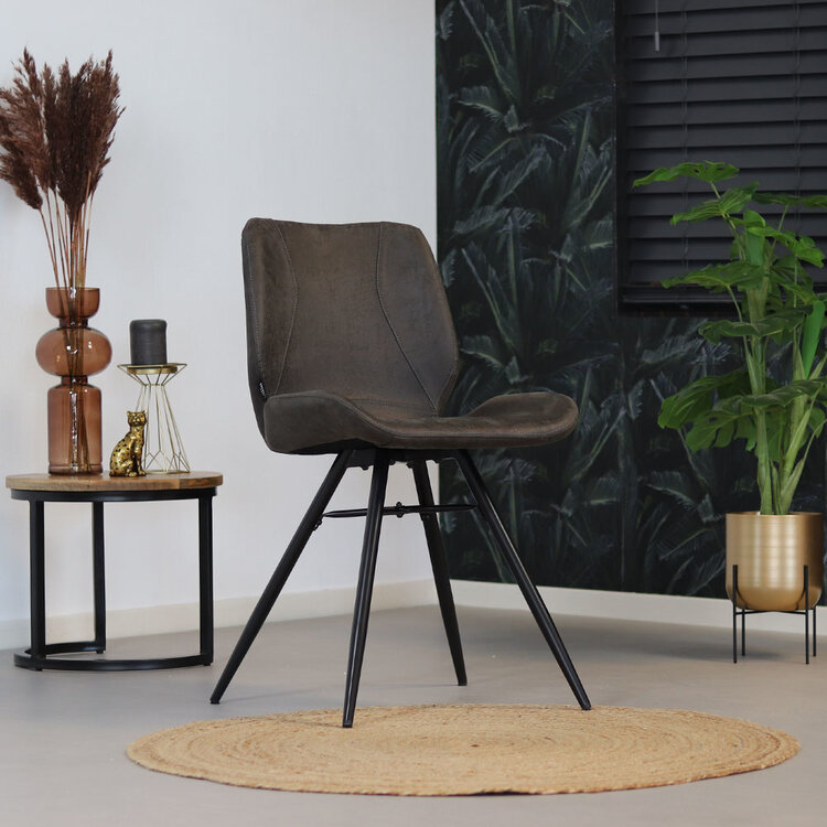 Industriële eetkamerstoel Barrel antraciet eco-leer