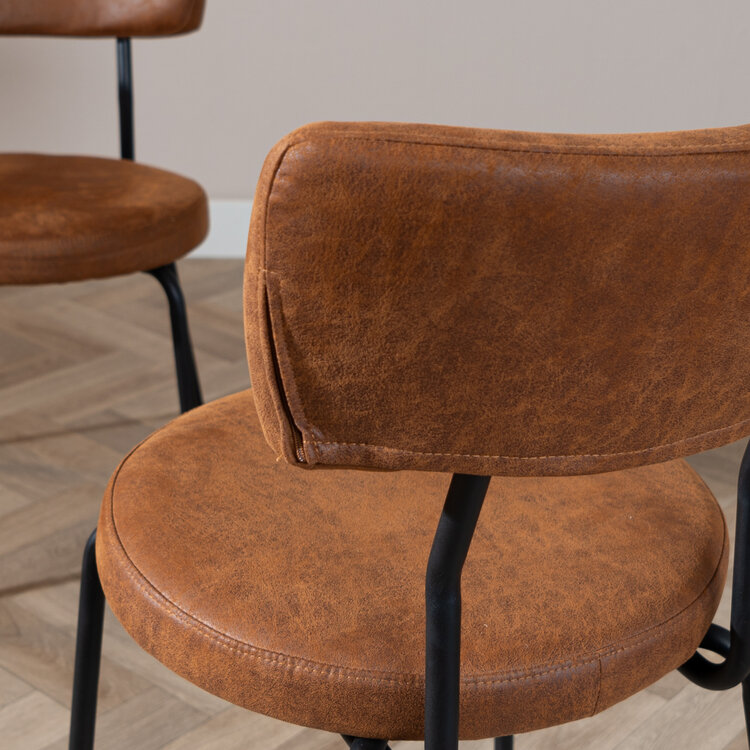 Industriële eetkamerstoel Lyon cognac eco-leer stapelbaar